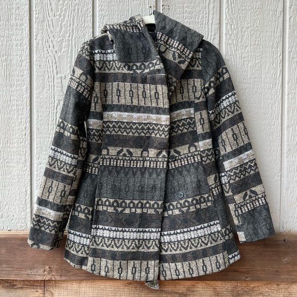 Mossimo Supply Co. aztec patterned wrap style tapered button up cozy pea coat - Picture 2 of 16